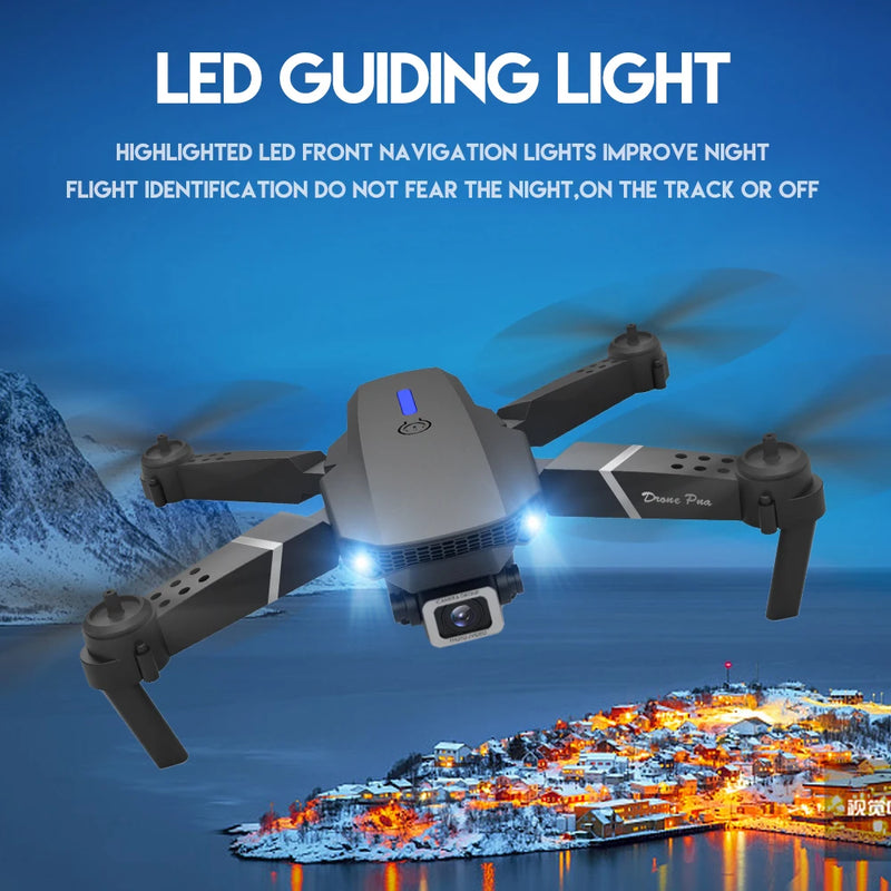 Novo drone profissional E88 WIFI FPV grande angular HD 4K 1080P câmera altura segura quadricóptero dobrável presentes para crianças brinquedos - Ômega Shop Online