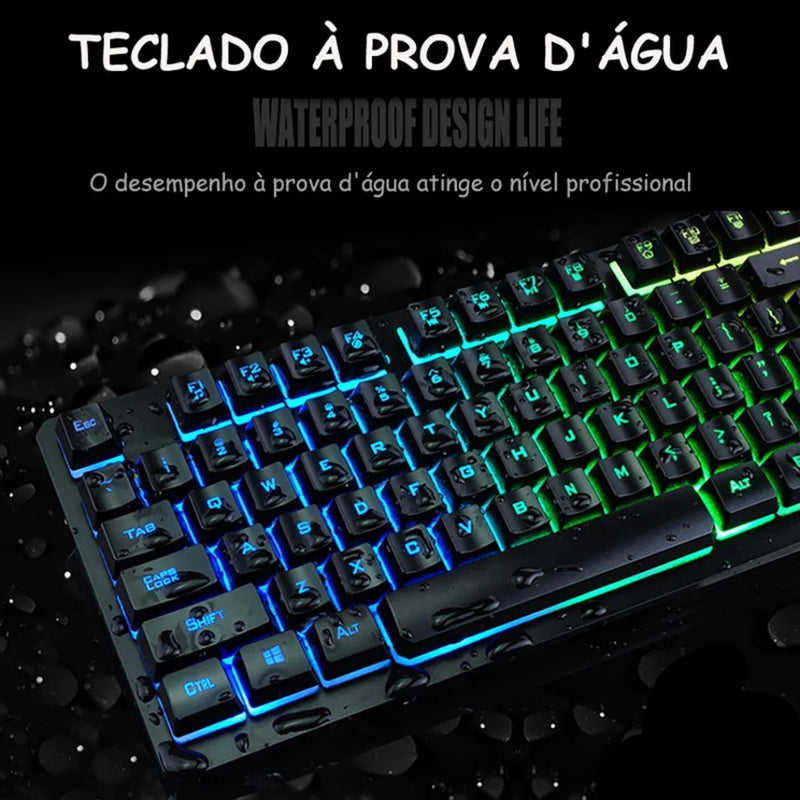 Kit de teclado gamer USB Evolut RGB LED com mouse e iluminação de 2400 DPI personalizada e de alta precisão