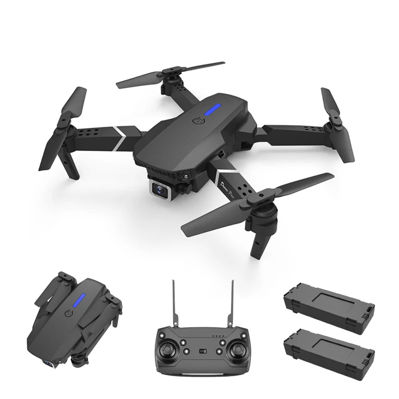 Novo drone profissional E88 WIFI FPV grande angular HD 4K 1080P câmera altura segura quadricóptero dobrável presentes para crianças brinquedos - Ômega Shop Online