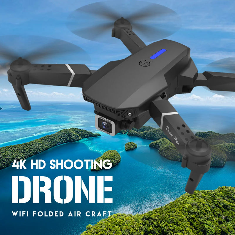 Novo drone profissional E88 WIFI FPV grande angular HD 4K 1080P câmera altura segura quadricóptero dobrável presentes para crianças brinquedos - Ômega Shop Online