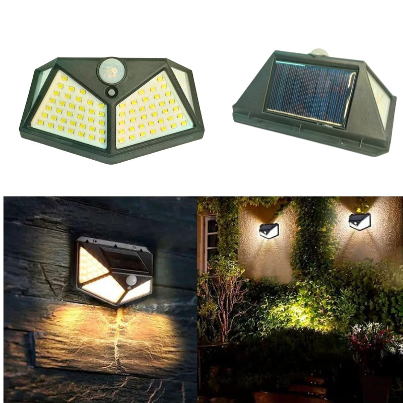 Foco LED solar de pared 100 LED + Sensor de presencia + Protección contra el agua - Ômega Shop Online