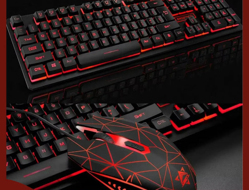 Kit de teclado gamer USB Evolut RGB LED com mouse e iluminação de 2400 DPI personalizada e de alta precisão