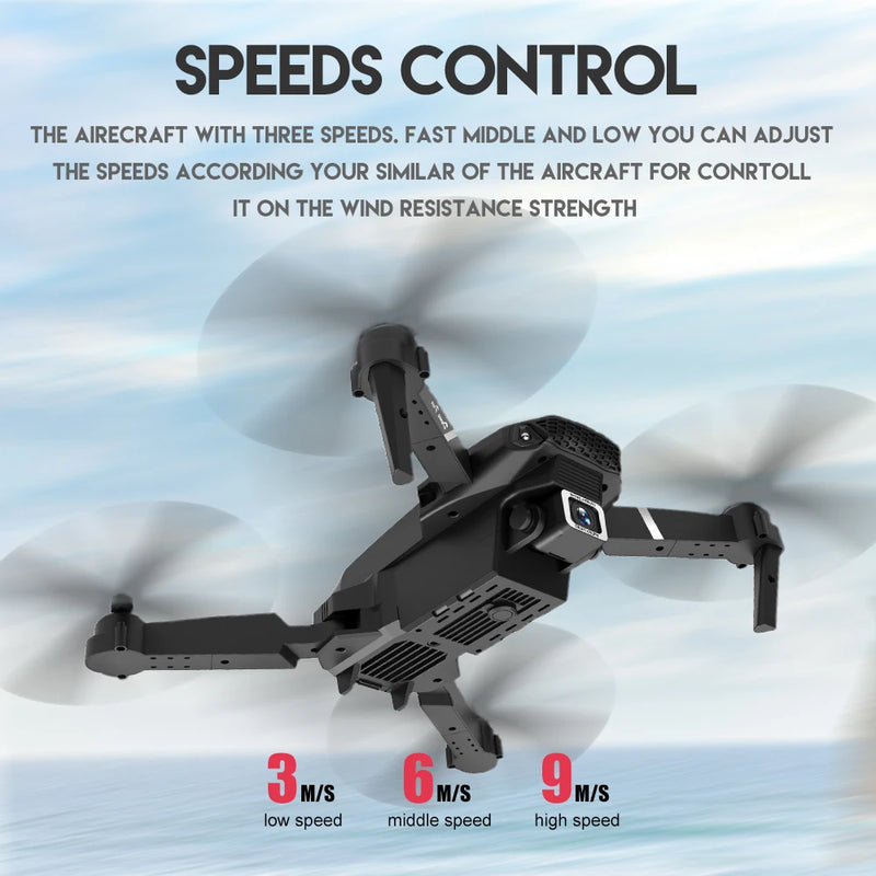 Novo drone profissional E88 WIFI FPV grande angular HD 4K 1080P câmera altura segura quadricóptero dobrável presentes para crianças brinquedos - Ômega Shop Online