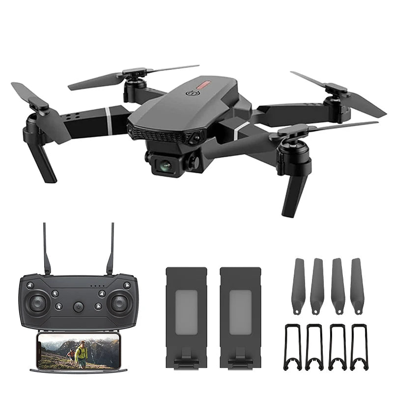 Novo drone profissional E88 WIFI FPV grande angular HD 4K 1080P câmera altura segura quadricóptero dobrável presentes para crianças brinquedos - Ômega Shop Online