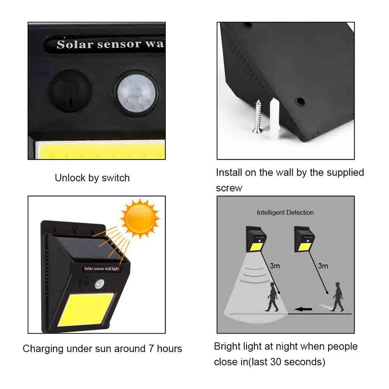 Foco LED solar con sensor de presencia automático 20LEDs Iluminación exterior - Ômega Shop Online