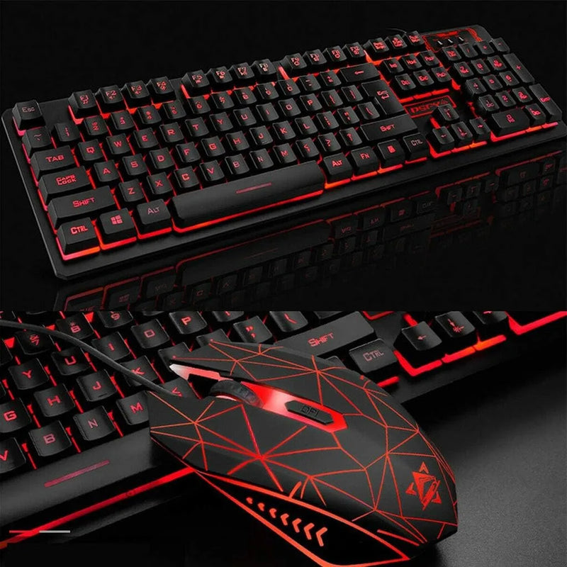 Kit de teclado gamer USB Evolut RGB LED com mouse e iluminação de 2400 DPI personalizada e de alta precisão