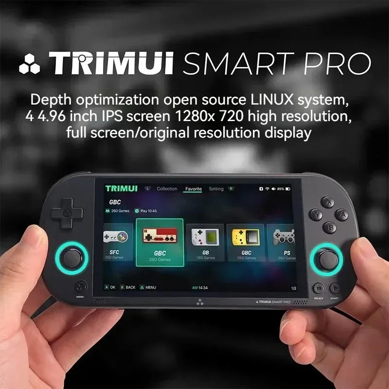 Console Portátil Trimui-Smart Pro: Gamer Sem Fio, Estilo Retro Arcade, Tela HD IPS de 4.96 Polegadas, Edição Vintage