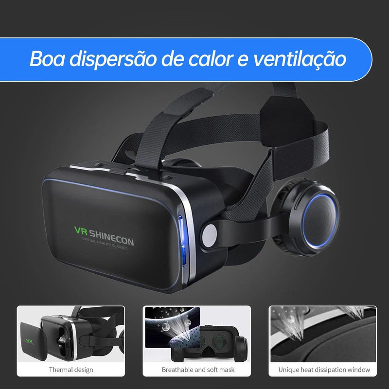 original vr shinecon 6.0 óculos de realidade virtual 3d vr capacete estéreo fone de ouvido com controle remoto para ios android - Ômega Shop Online