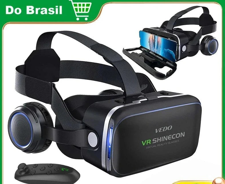 original vr shinecon 6.0 óculos de realidade virtual 3d vr capacete estéreo fone de ouvido com controle remoto para ios android - Ômega Shop Online